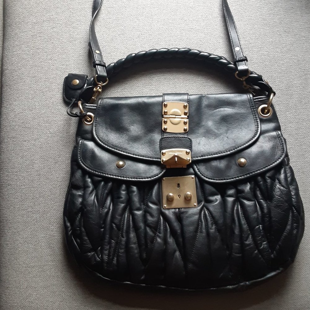 Miu Miu black hobo quilted bag